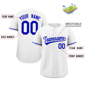 Maillot de baseball authentique de style classique royal blanc personnalisé