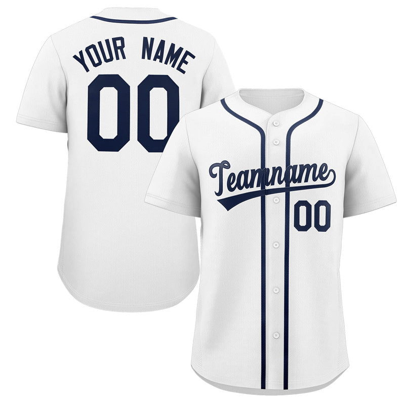 Maillot de baseball authentique de style classique blanc marine personnalisé