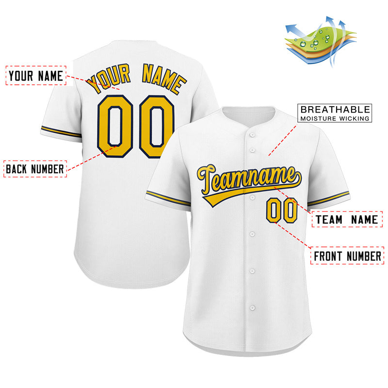 Custom White Gold-Black Solider Classic Style Authentic Baseball Jersey