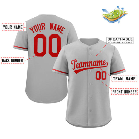Custom Gray Red Solider Classic Style Authentic Baseball Jersey