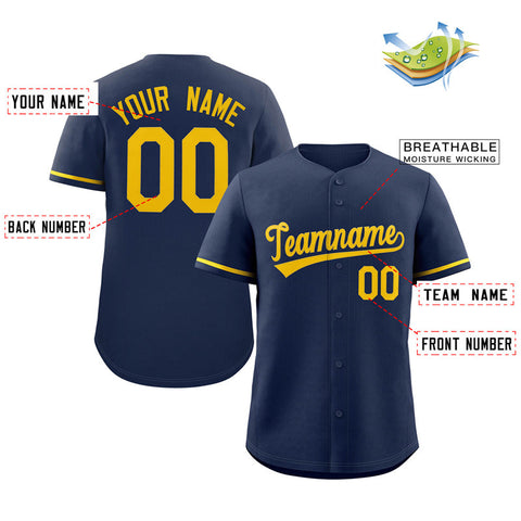 Custom Navy Yellow Solider Classic Style Authentic Baseball Jersey