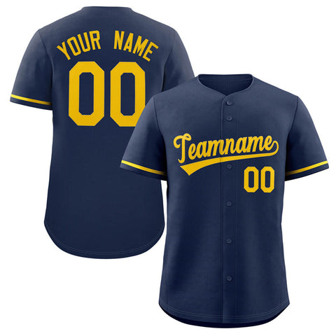 Custom Navy Yellow Solider Classic Style Authentic Baseball Jersey