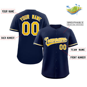 Custom Navy Gold-White Solider Classic Style Authentic Baseball Jersey