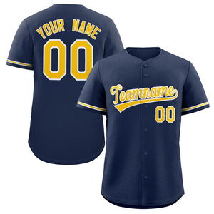 Custom Navy Gold-White Solider Classic Style Authentic Baseball Jersey