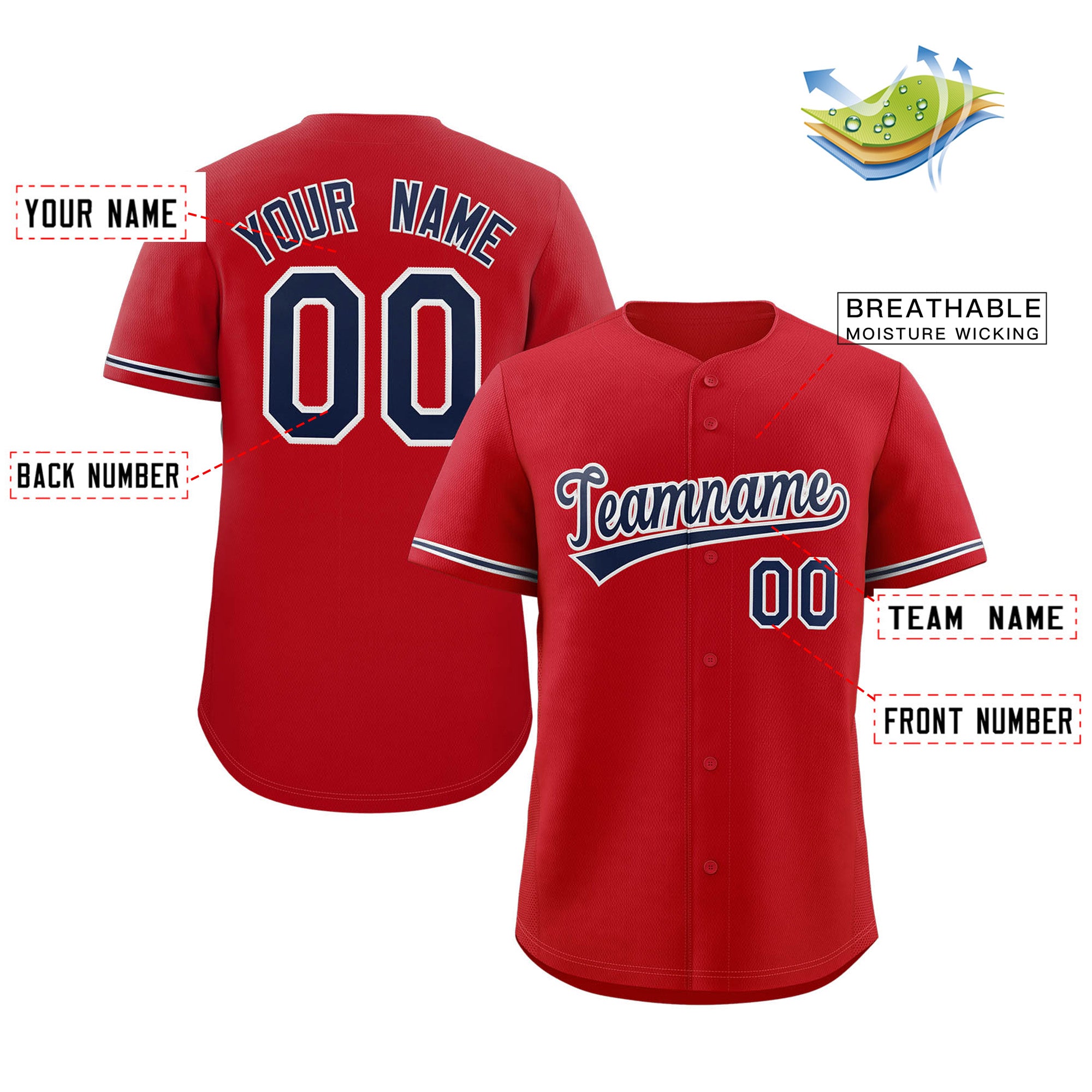 Custom Red Navy-White Solider Classic Style Authentic Baseball Jersey