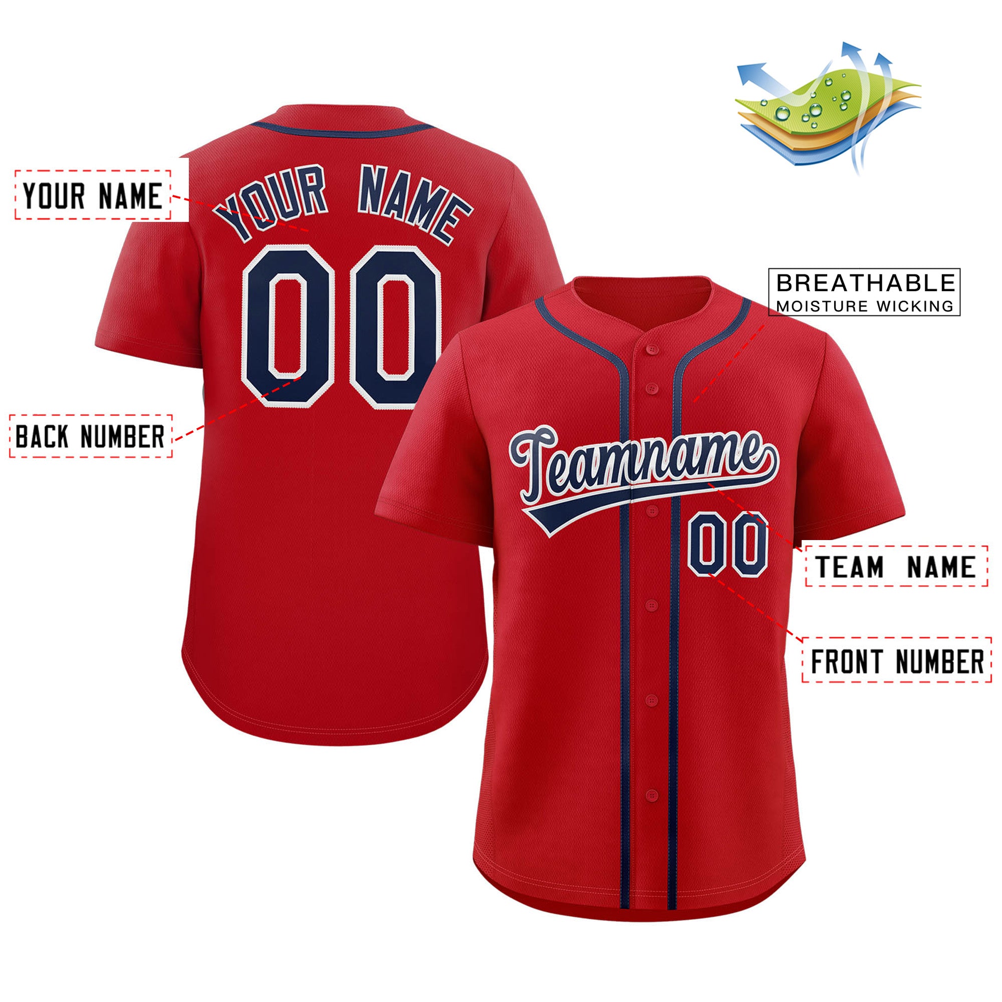 Custom Red Navy-White Classic Style Authentic Baseball Jersey