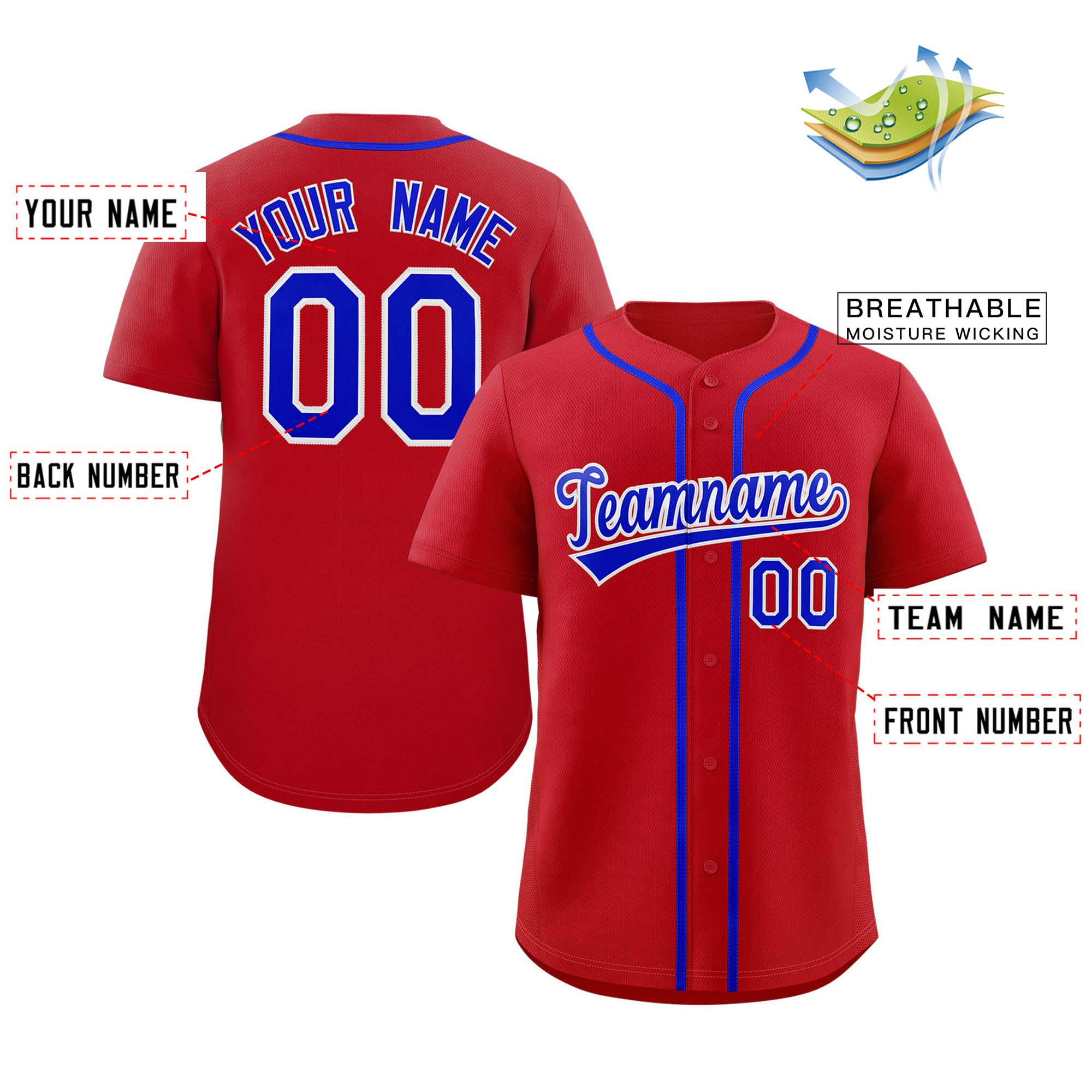 Custom Red Royal-White Classic Style Authentic Baseball Jersey