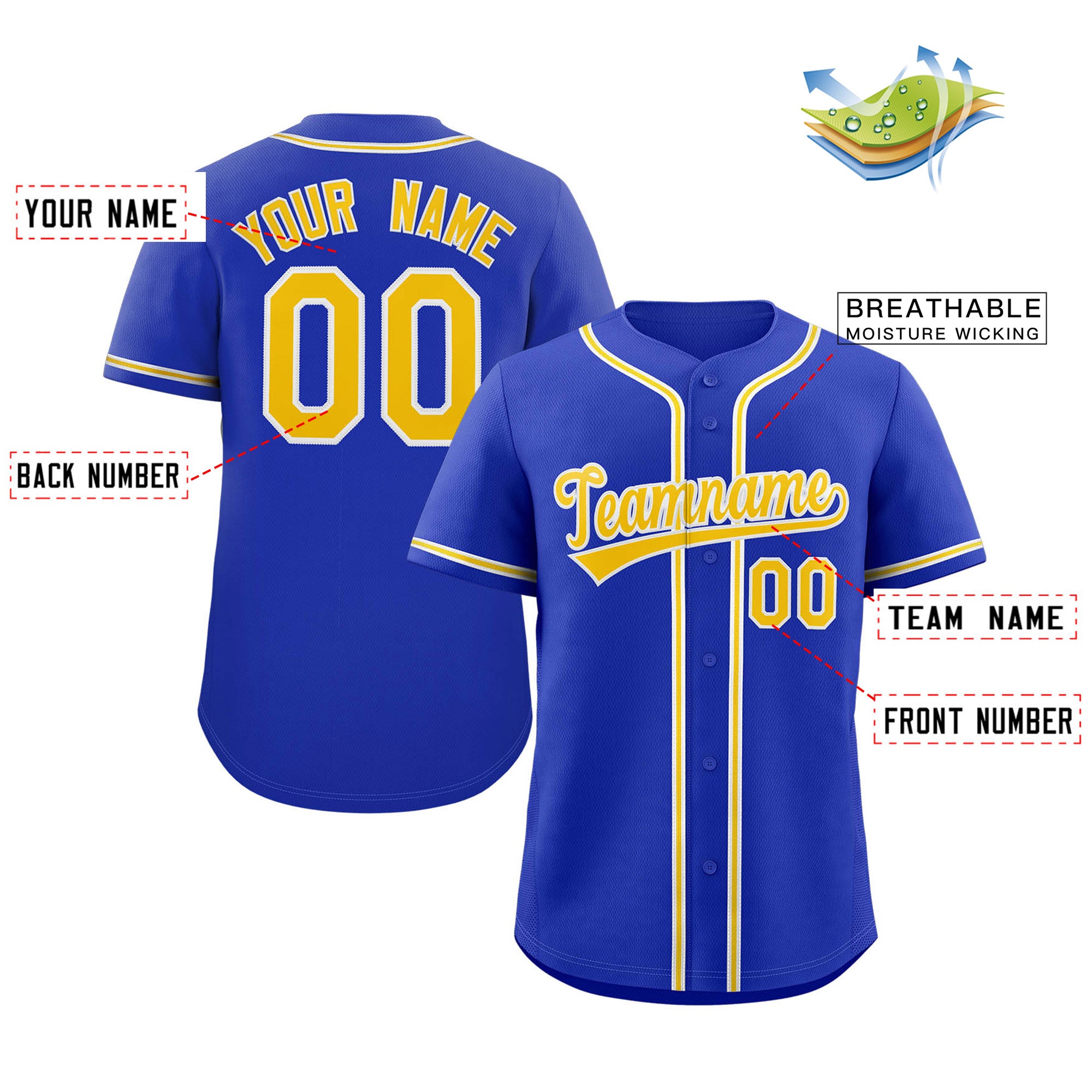 Maillot de baseball authentique de style classique Royal Gold-White personnalisé