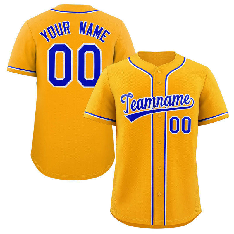 Custom Yellow Royal-White Classic Style Authentic Baseball Jersey