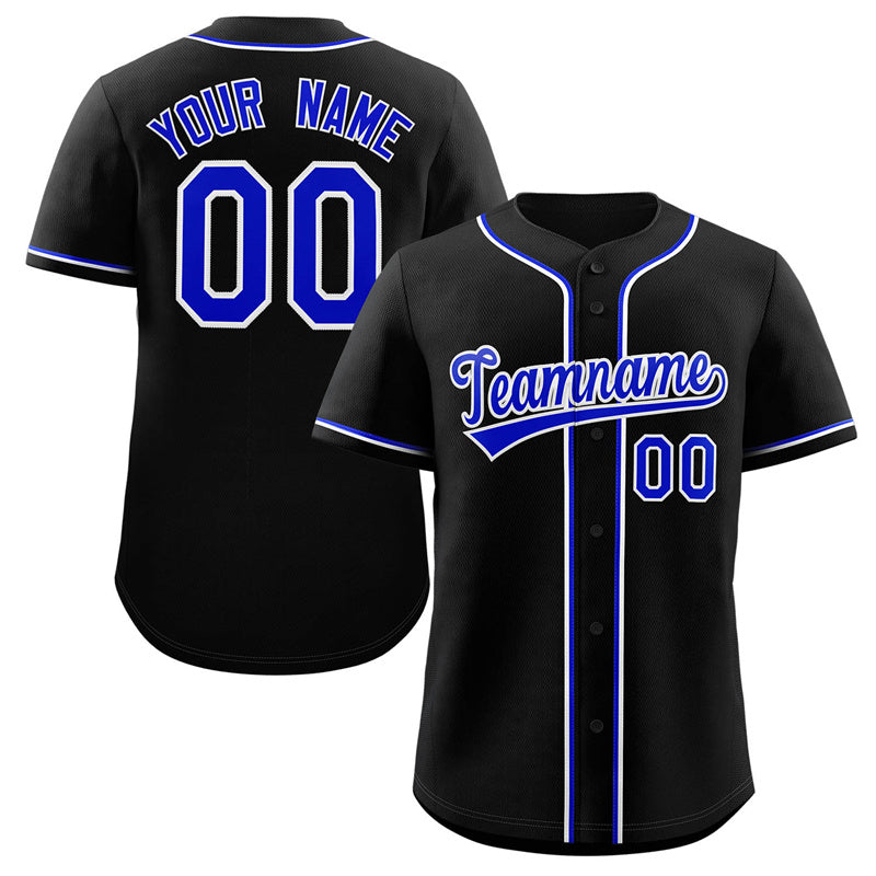 Maillot de baseball authentique de style classique noir royal-blanc personnalisé