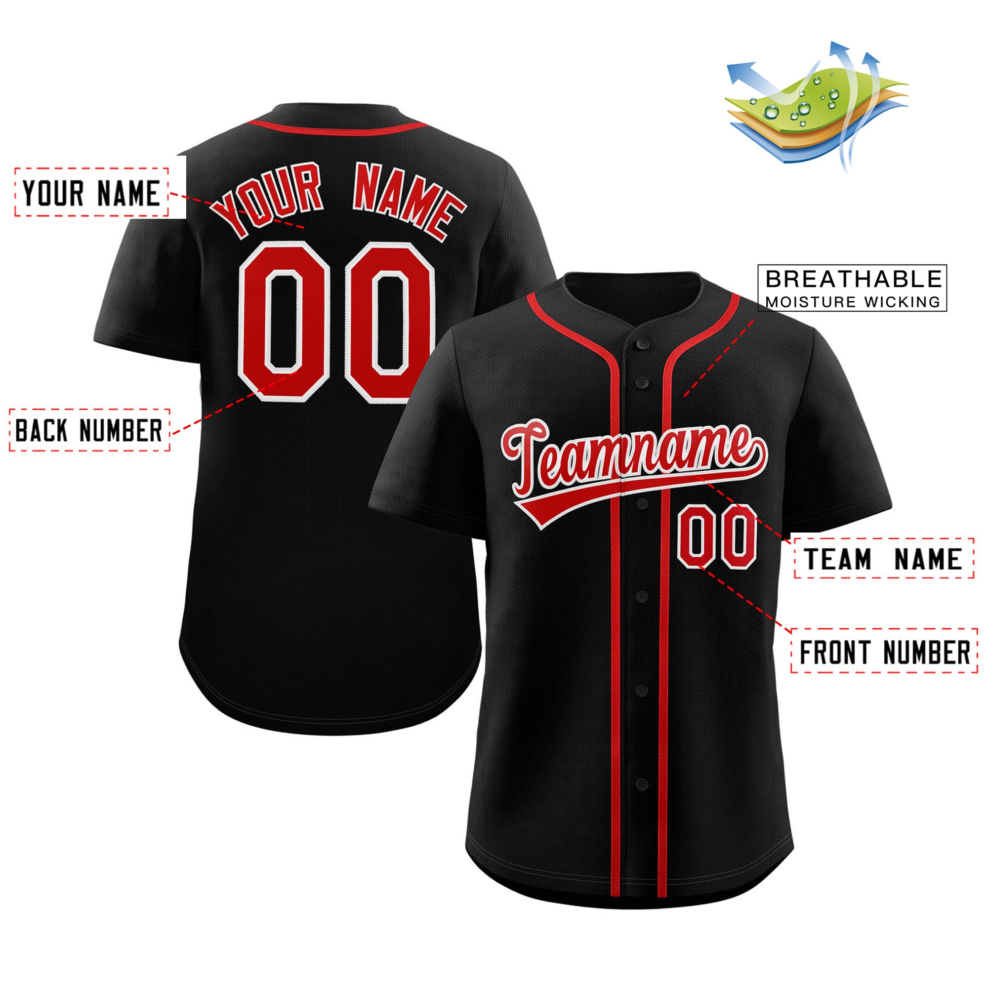 Custom Black Red-White Classic Style Authentic Baseball Jersey