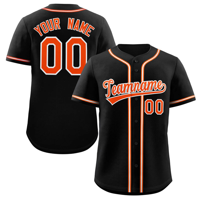 Maillot de baseball authentique de style classique noir orange-blanc personnalisé