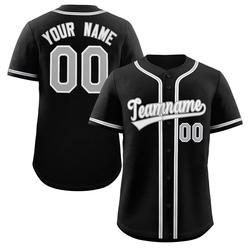 Maillot de baseball authentique de style classique noir blanc-gris personnalisé