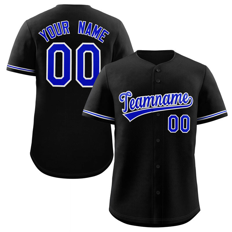 Maillot de baseball authentique de style classique noir royal-blanc personnalisé