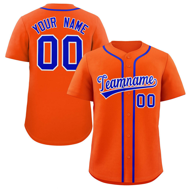 Maillot de baseball authentique de style classique orange royal-blanc personnalisé