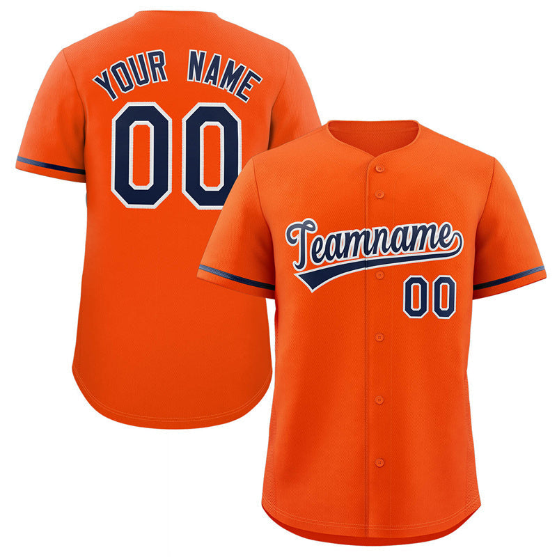 Maillot de baseball authentique de style classique orange marine-blanc personnalisé