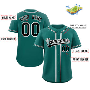 Custom Teal Black-White Classic Style Authentic Baseball Jersey