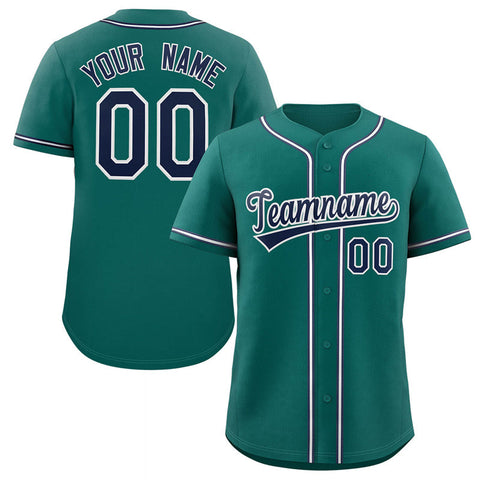 Custom Teal Navy-White Classic Style Authentic Baseball Jersey