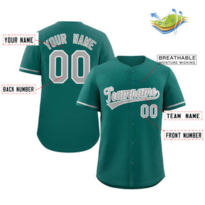 Custom Teal Gray-White Classic Style Authentic Baseball Jersey