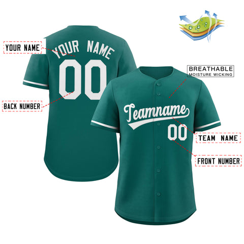 Custom Teal White Classic Style Authentic Baseball Jersey