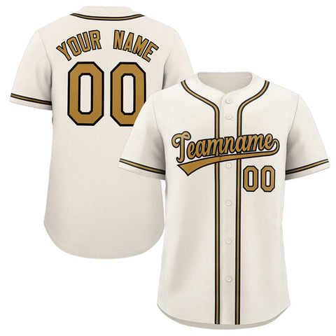 Custom Cream Old Gold-Black Classic Style Authentic Baseball Jersey