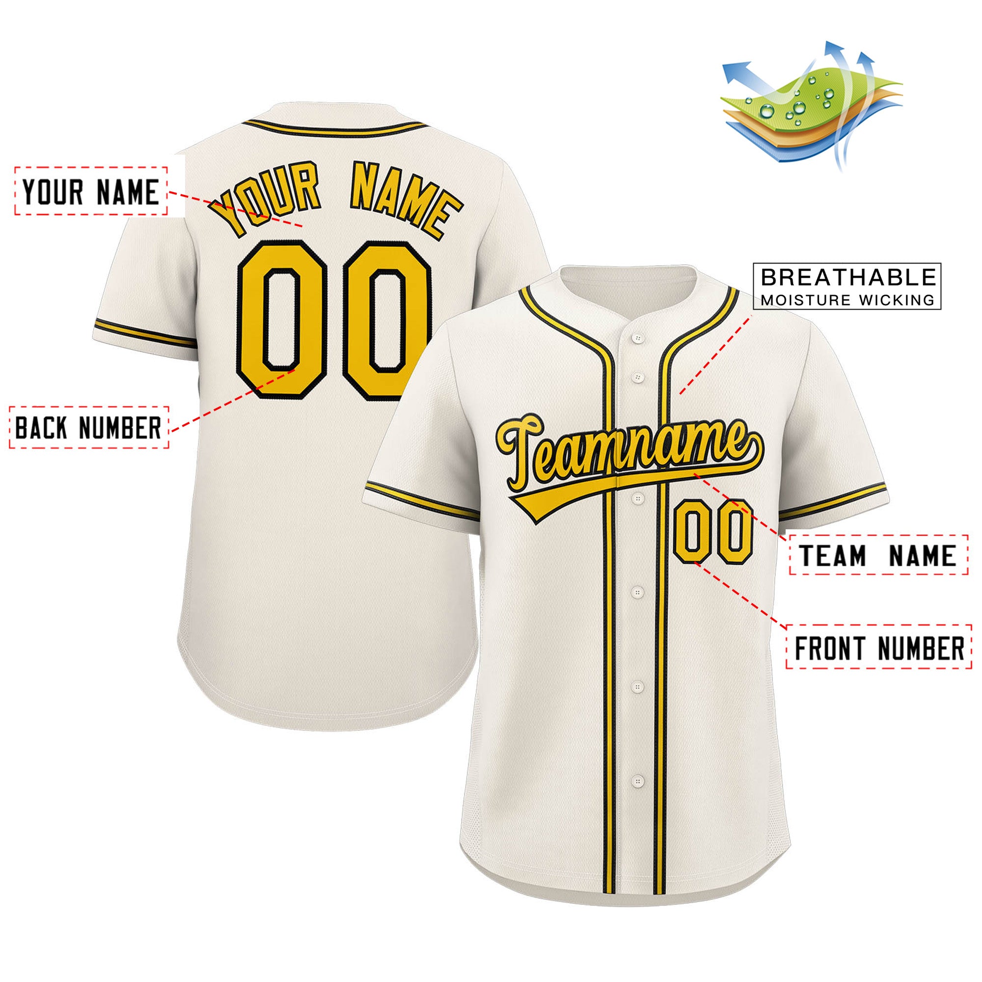 Custom Cream Yellow-Black Classic Style Authentic Baseball Jersey