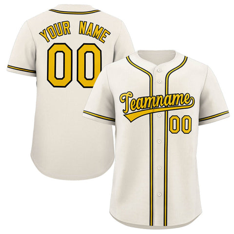 Custom Cream Yellow-Black Classic Style Authentic Baseball Jersey