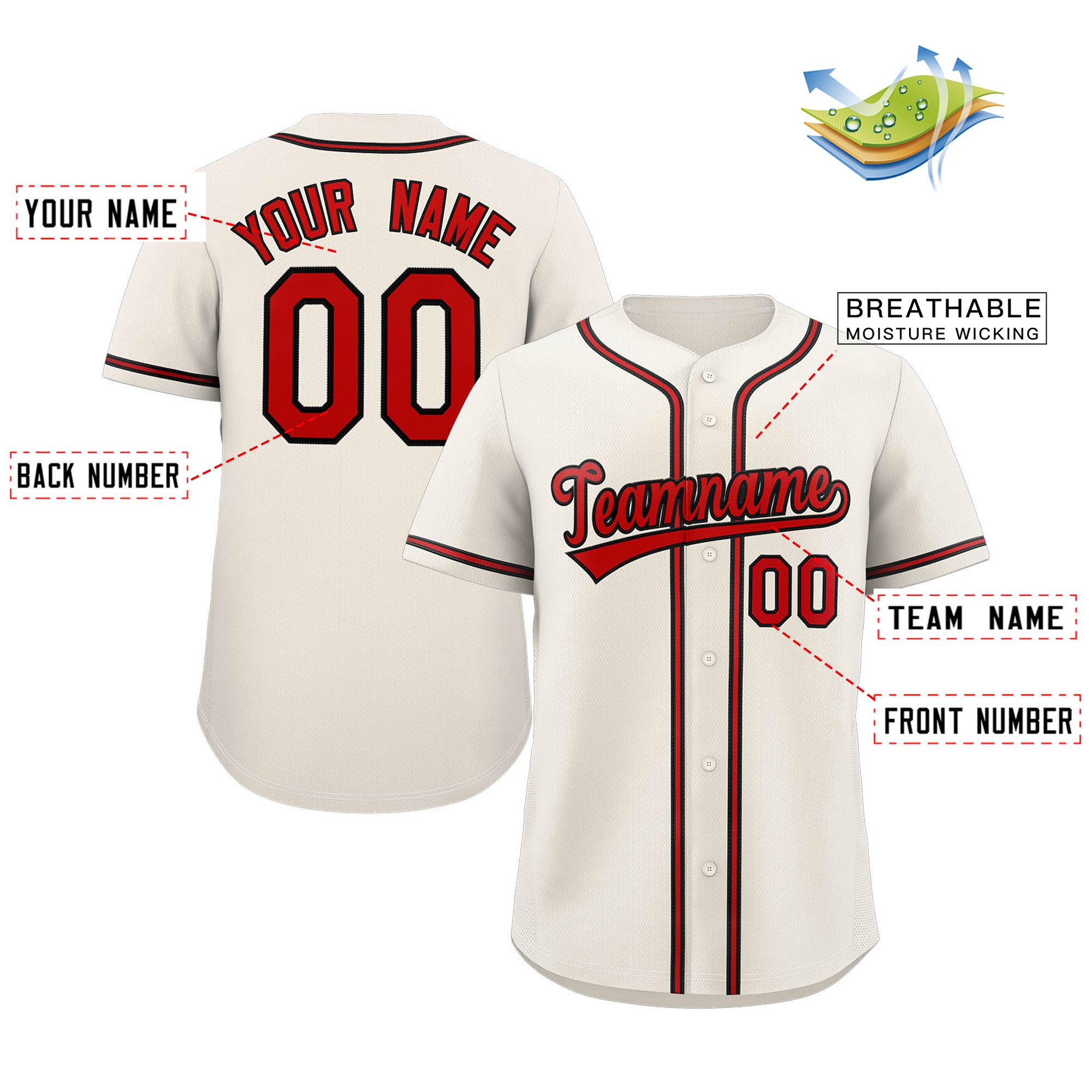 Custom Cream Red-Black Classic Style Authentic Baseball Jersey