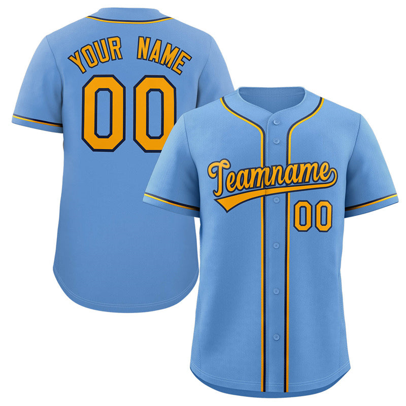 Custom Powder Blue Yellow-Navy Classic Style Authentic Baseball Jersey