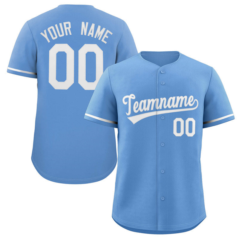 Maillot de baseball authentique de style classique bleu poudre personnalisé blanc-gris