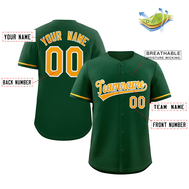 Custom Green White-Gold Solider Classic Style Authentic Baseball Jersey