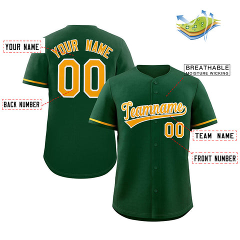 Custom Green White-Gold Solider Classic Style Authentic Baseball Jersey