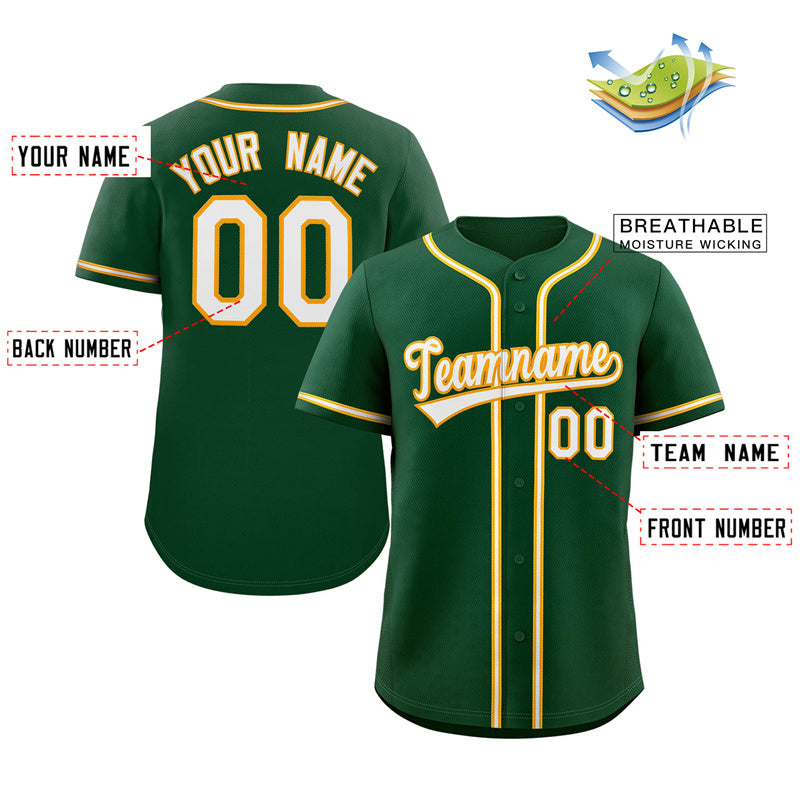 Custom Green White-Gold Classic Style Authentic Baseball Jersey