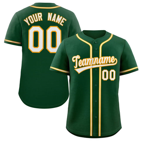 Custom Green White-Gold Classic Style Authentic Baseball Jersey