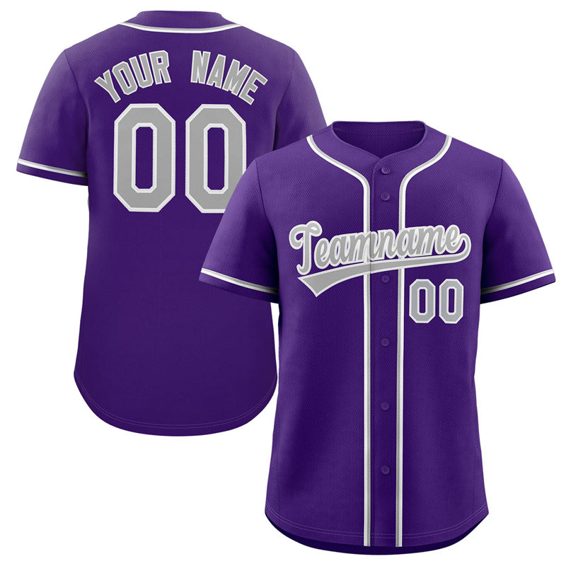 Maillot de baseball authentique de style classique violet gris-blanc personnalisé