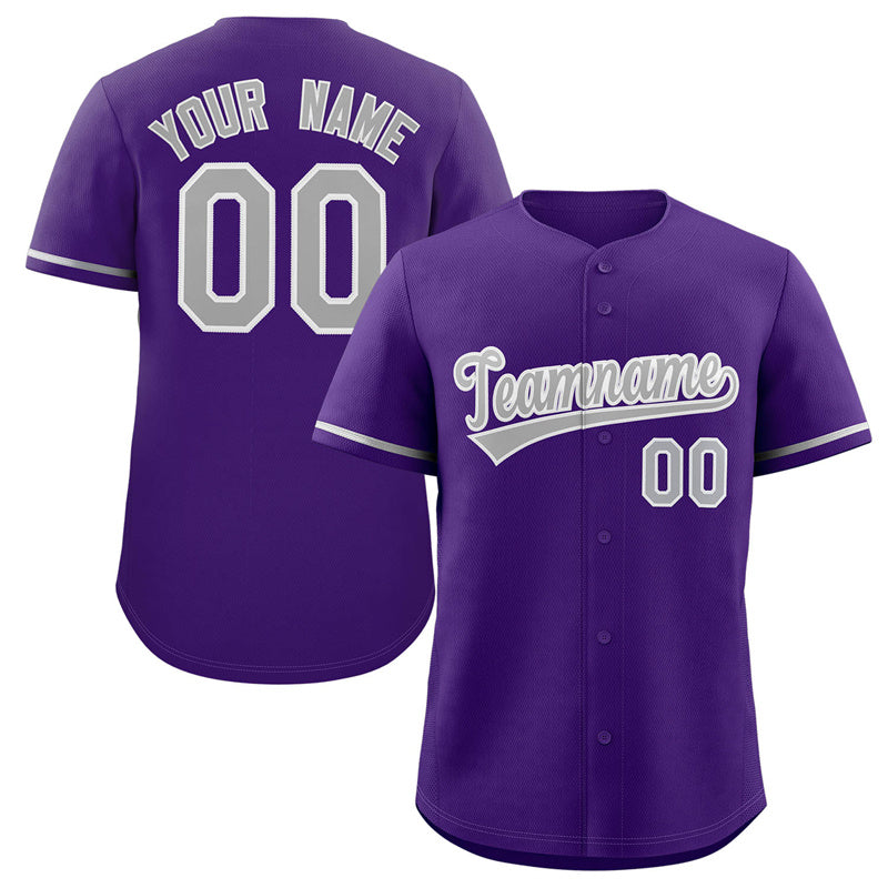 Maillot de baseball authentique de style classique violet gris-blanc personnalisé