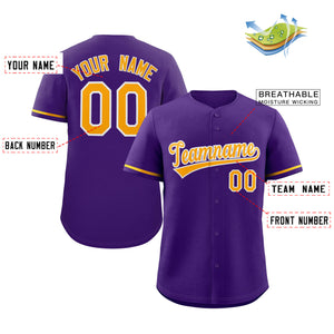 Maillot de baseball authentique de style classique violet jaune-blanc personnalisé