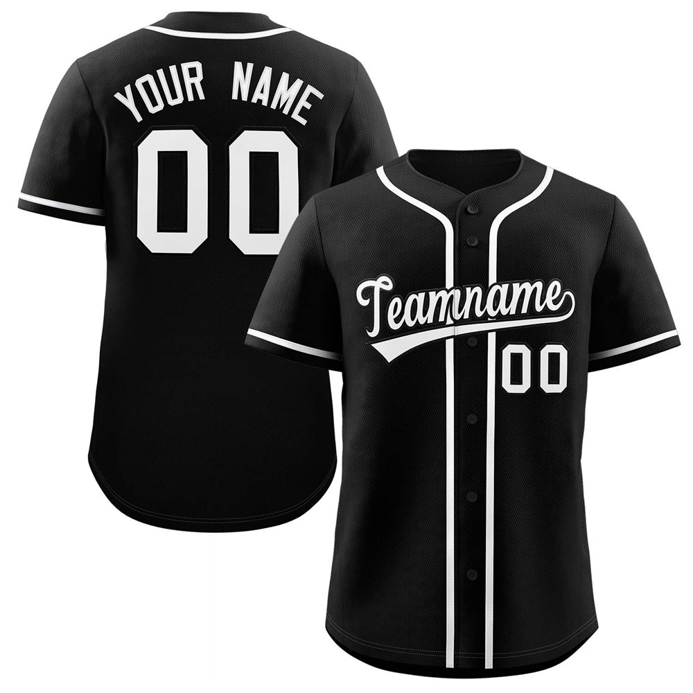 Maillot de baseball authentique de style classique noir et blanc personnalisé