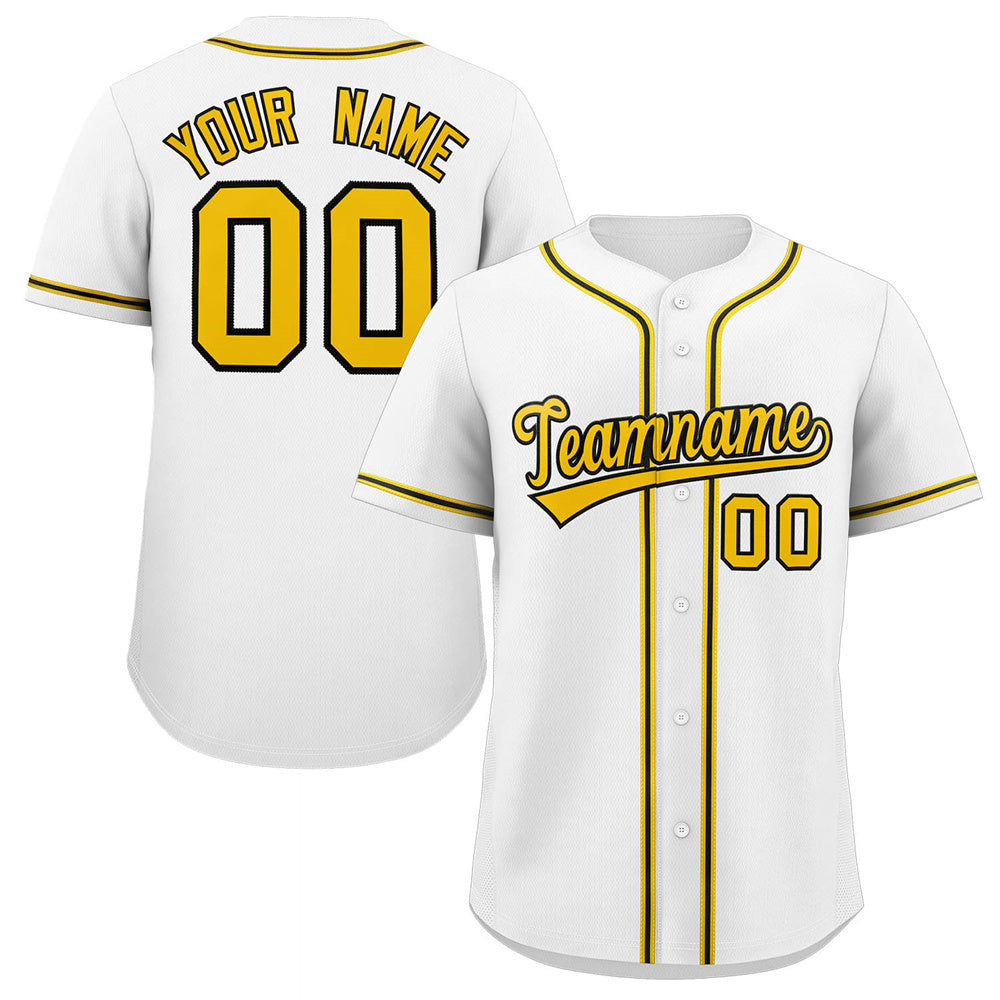 Maillot de baseball authentique de style classique blanc jaune-noir personnalisé