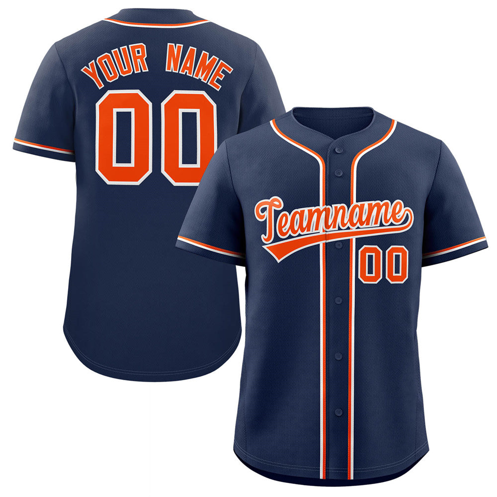 Maillot de baseball authentique de style classique bleu marine orange-blanc personnalisé