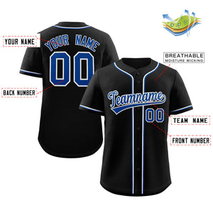 Maillot de baseball authentique de style classique noir royal-blanc personnalisé