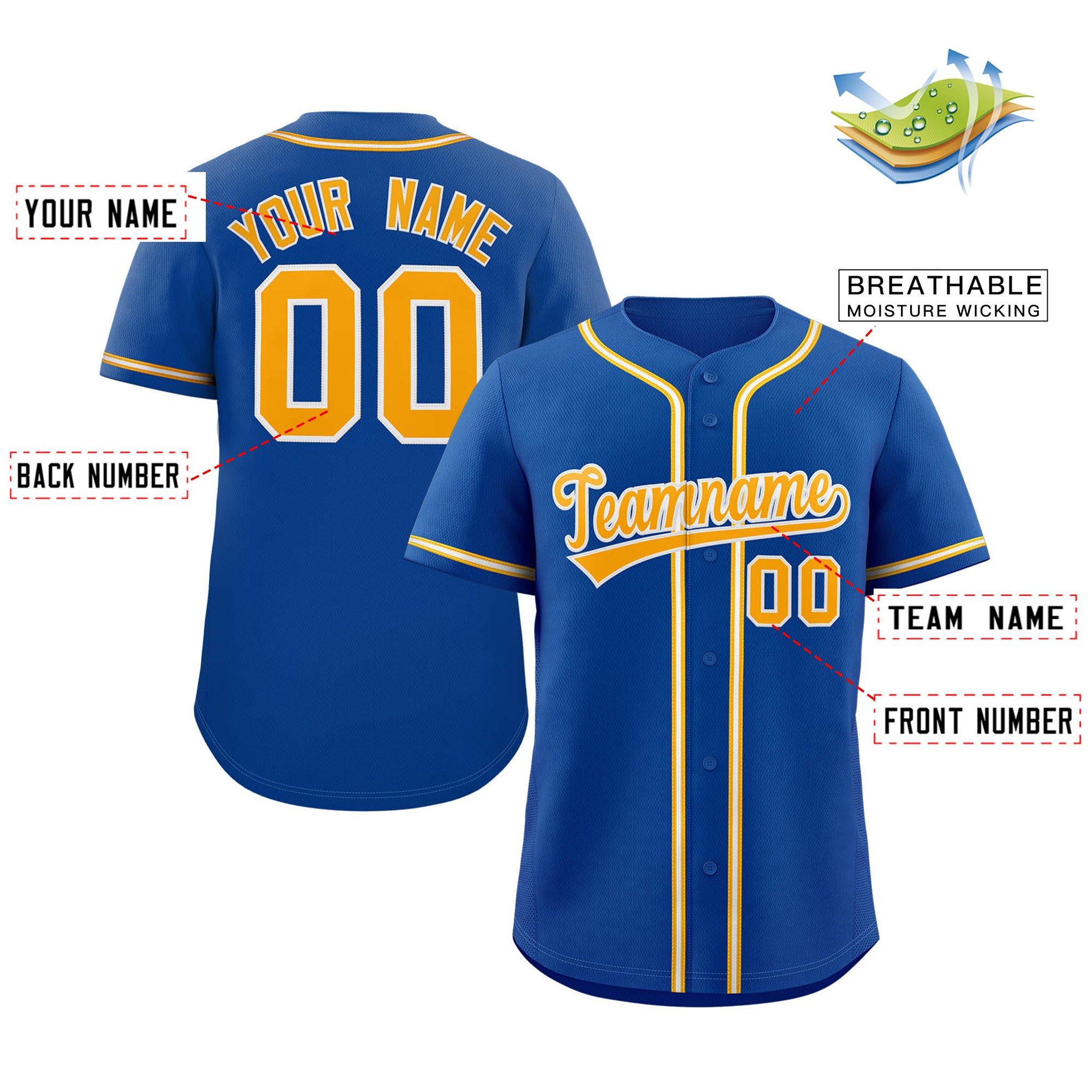 Maillot de baseball authentique de style classique Royal Gold-White personnalisé