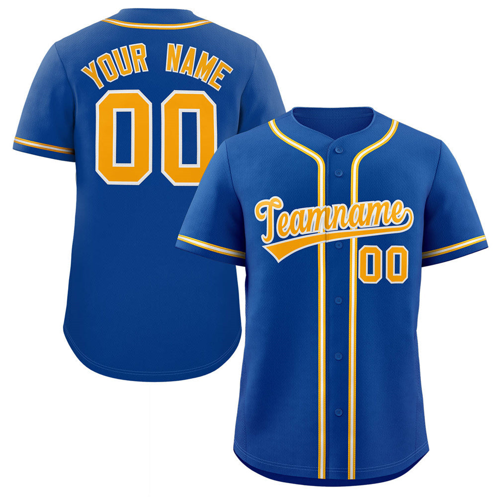 Maillot de baseball authentique de style classique Royal Gold-White personnalisé