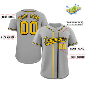 Maillot de baseball authentique de style classique gris jaune-blanc personnalisé