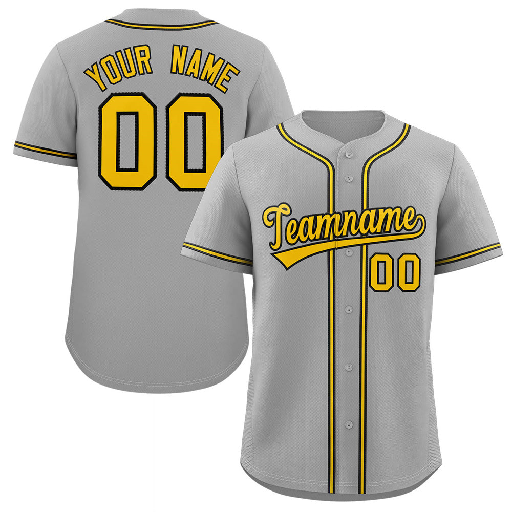 Maillot de baseball authentique de style classique gris jaune-blanc personnalisé