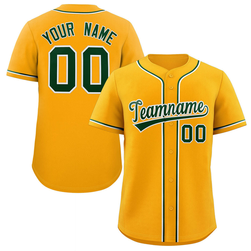 Maillot de baseball authentique de style classique jaune vert-blanc personnalisé