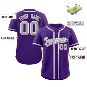 Maillot de baseball authentique de style classique violet gris-blanc personnalisé