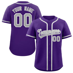 Maillot de baseball authentique de style classique violet gris-blanc personnalisé