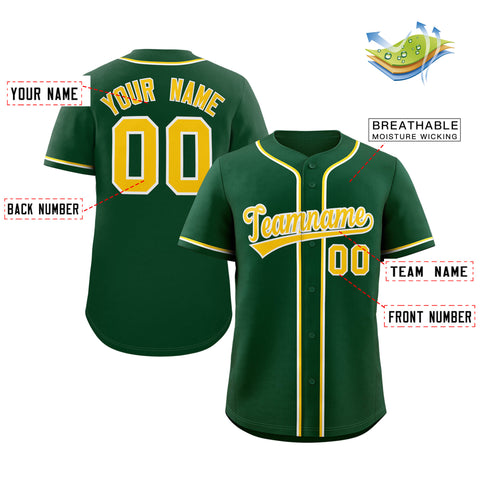 Custom Green Gold-White Classic Style Authentic Baseball Jersey