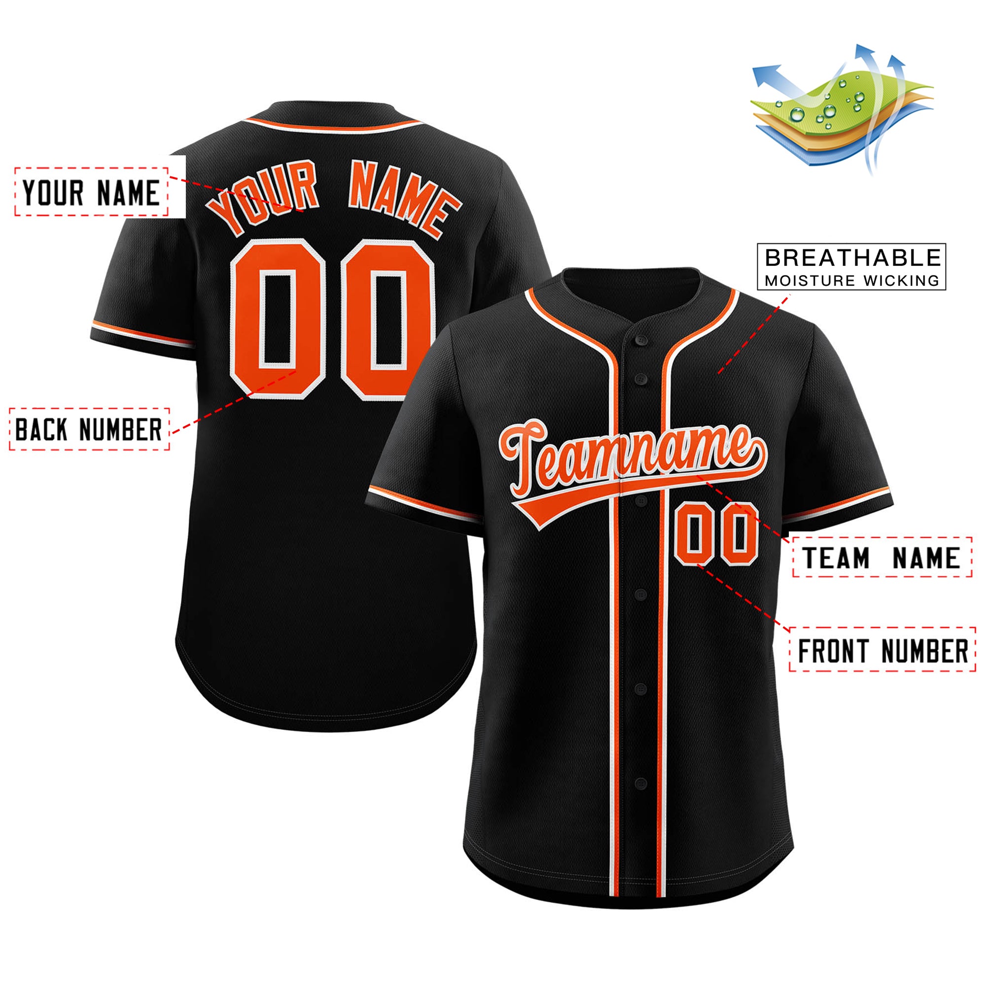 Custom Black Orange-White Classic Style Authentic Baseball Jersey